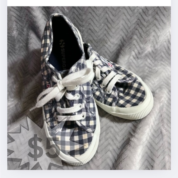 Superga 🔶 Gingham Print Lace Up Sneakers 4.5 US Black and White - Picture 1 of 15